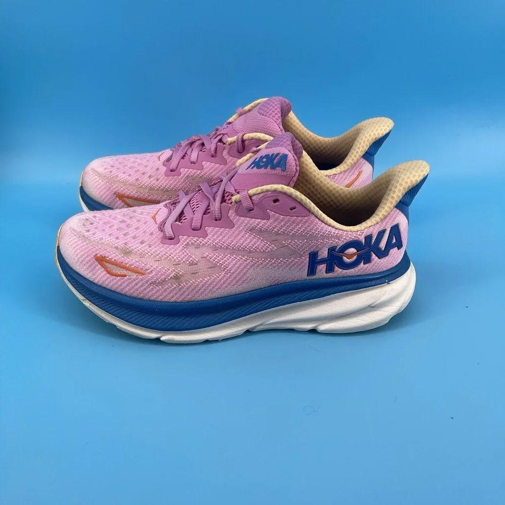 HOKA Clifton 9 Women's Pink Blue Running Shoes Size 8 US 40 EU